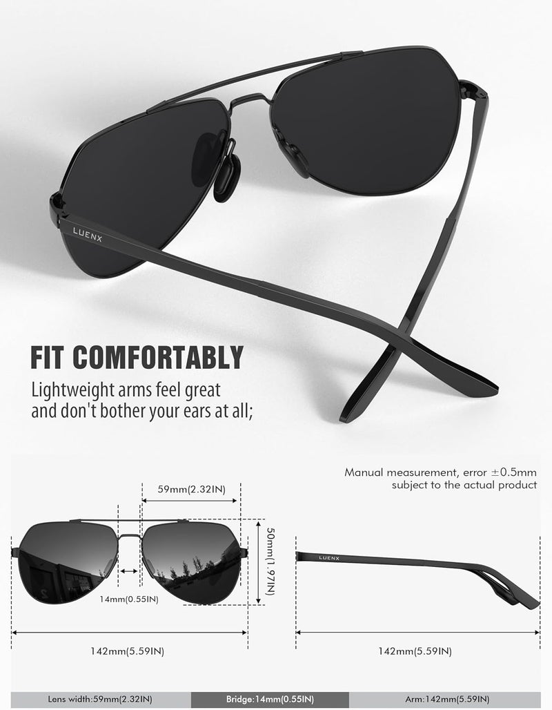 LUENX Aviator Sunglasses for Men Women Polarized New Shades Large Metal Frame - UV 400 Protection - Image 4